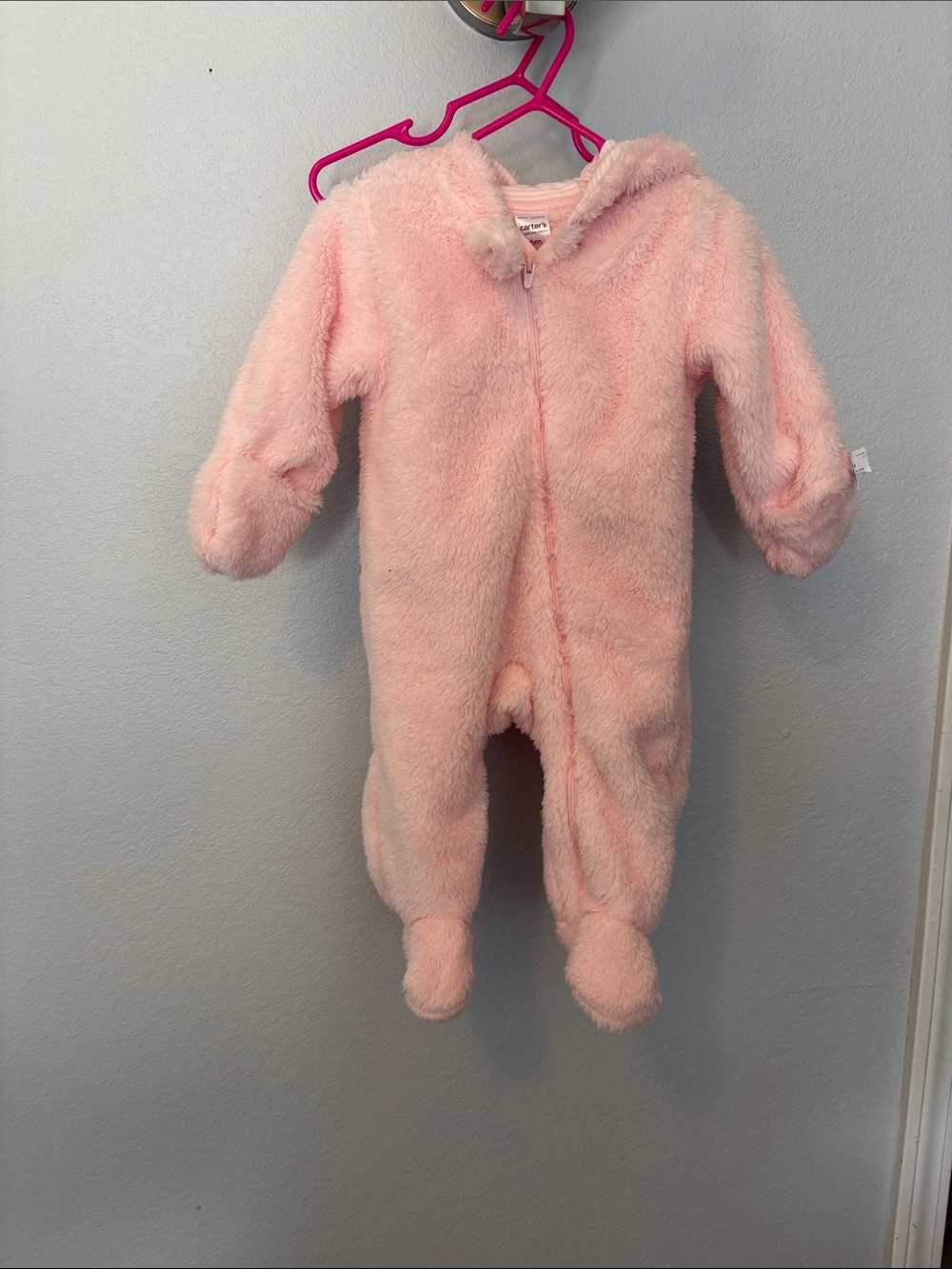 Carter's Soft Pink Fuzzy Hooded Baby One-Piece